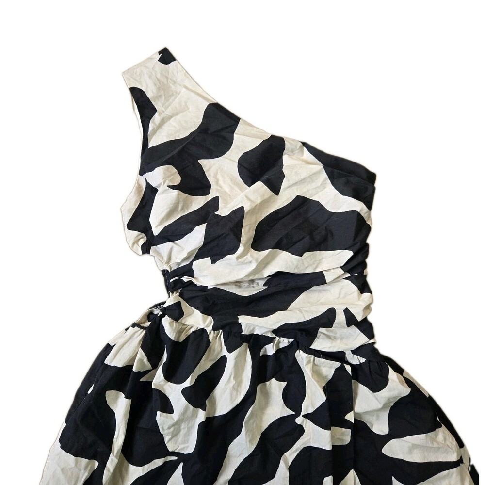 Abercrombie Fitch One Shoulder Cutout Maxi Dress Pockets NWOT M Black White - Picture 3 of 16